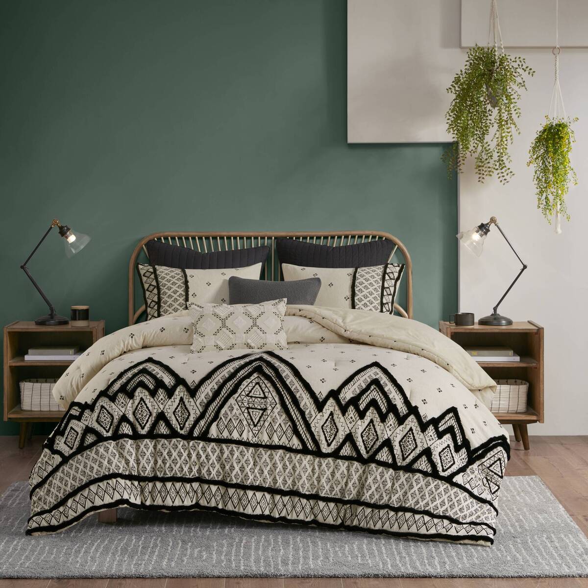 3 Piece Cotton And Flax Linen Blend Comforter Set Natural Full Queen Queen White Black Cotton