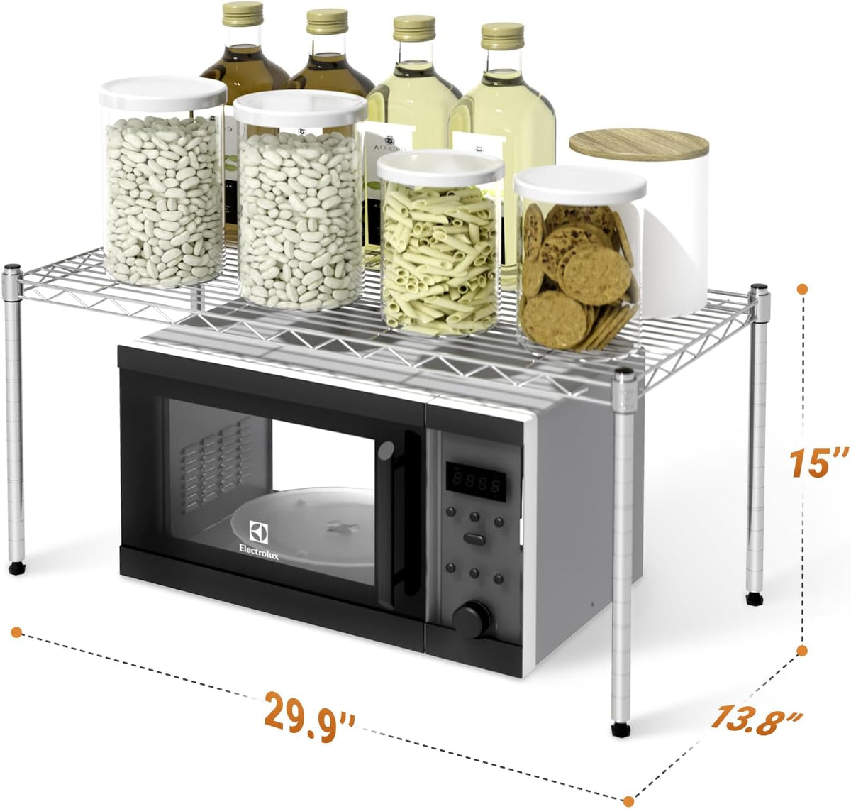 1 Tier Shelving Unit, 29.92" W X 13.78" D X 14.96" H Steel Organizer Wire Rack, Chrome Chrome Steel
