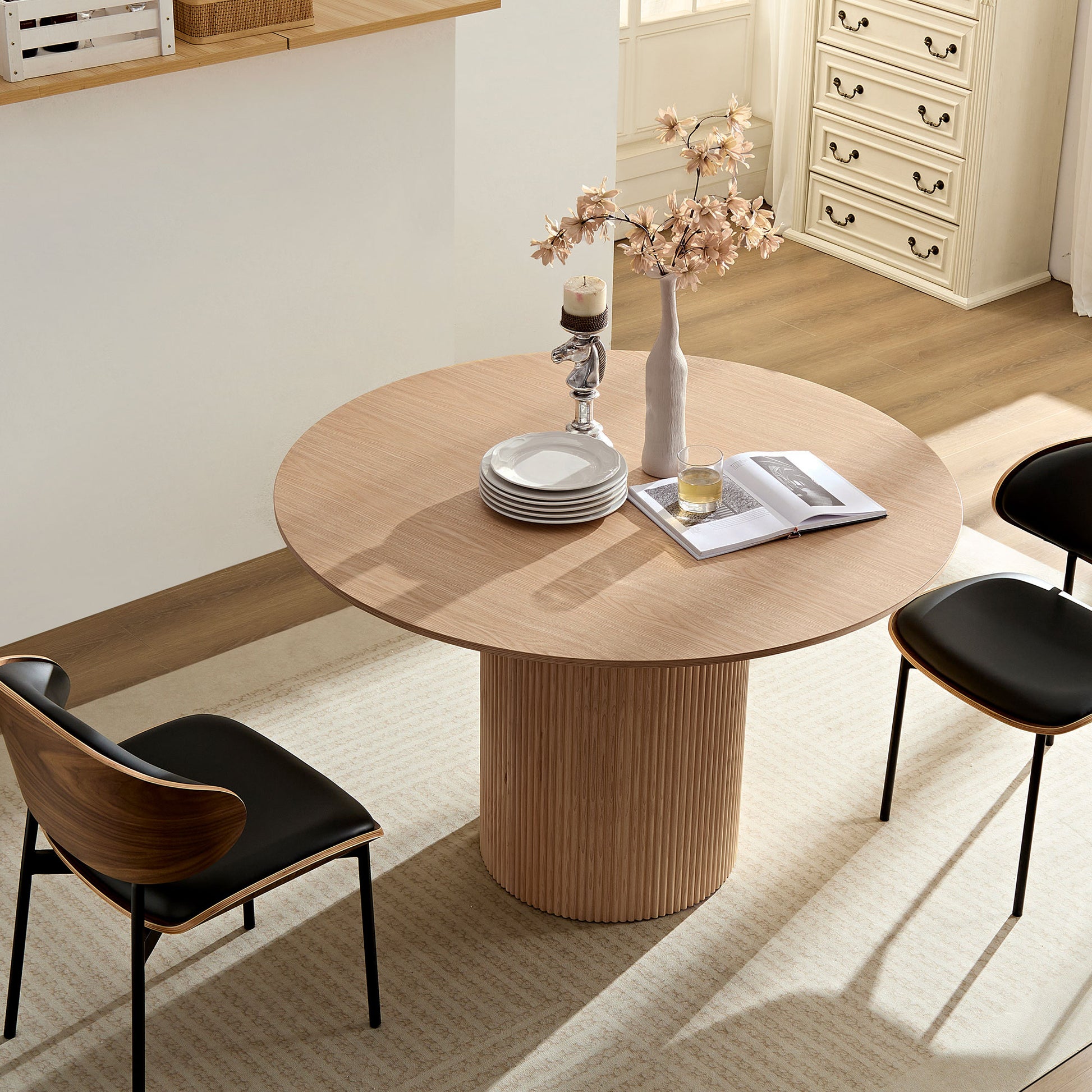 47,24 Inch Mdf Dining Table For Dining Room Round Dinner Tables Mid Century Modern Table Oak Oak Mdf