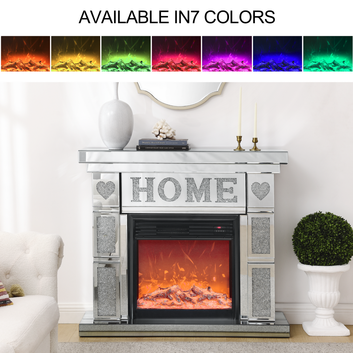 W 46" X D 12.6 X H 41 " Acrylic Diamond Mirror Fireplace Cabinet, Tv Fireplace Cabinet Powder Coated Electric Bedroom Yes Freestanding Electric 41 50 Yes Silver 400 Natural Vent American Design Acrylic Mdf Glass