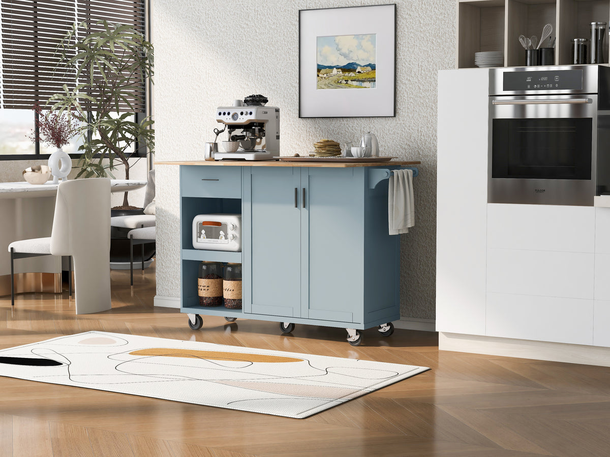 K&K Kitchen Island With Foldable Counter Top, Kitchen Storage Cart With Slide Out Shelf, Towel Rack And Drawer, Rolling Kitchen Cart On Wheels, For Kitchen, Living Room, Dining Room, Grey Blue Grey Blue Brown Kitchen Classic,Farmhouse,Luxury,Modern