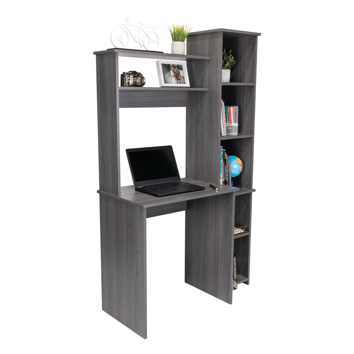 Versalles Writintg Desk, Two Superior Shelves, Five Cubbies Smokey Oak Gray Computer Desk Office Modern Rectangular Shelves Desk Rectangular Particle Board Particle Board