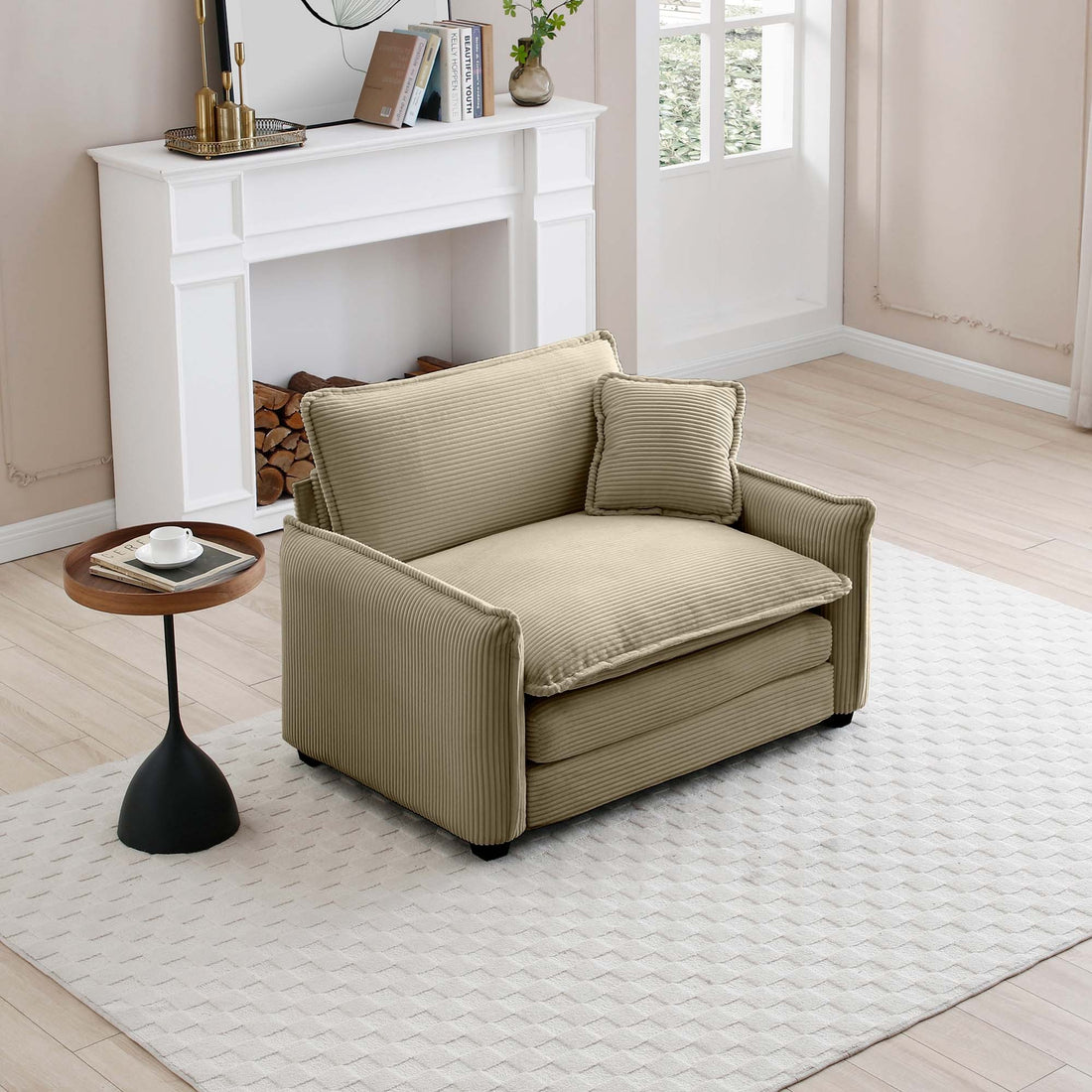 Comfortable Single Deep Seat Sofa With One Pillow, Suitable For Living Room And Bedroom, Club Multiple Occasions,Came Corduroy Camel Corduroy 1 Seat