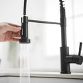 Kitchen Faucet With Pull Down Sprayer Black Stainless Steel Single Handle Pull Out Spring Sink Faucets Black Kitchen Classic,Contemporary,Modern Ceramic Stainless Steel