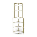 6 Tier Corner Open Shelf Modern Bookcase Wood Rack Freestanding Shelving Unit,Plant Album Trinket Sturdy Stand Small Bookshelf Space Saving For Living Room Home Office Kitchen Small Space Rustic Brown Gold White Corner Office American Design,Rustic