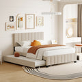 Queen Size Velvet Upholstered Platform Bed With 2 Drawers And 1 Twin Xl Trundle Beige Queen Beige Upholstered