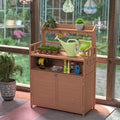 Potting Bench Outdoor Gardening Table For Outside Wood Garden Planting Workstation Work Benches With Large Storage Cabinet & Top Shelf For Patio Brown Weather Resistant Frame Garden & Outdoor Classic Wood