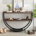 Rustic Industrial Design Demilune Shape Textured Metal Distressed Wood Console Table Dark Brown Dark Brown Mdf