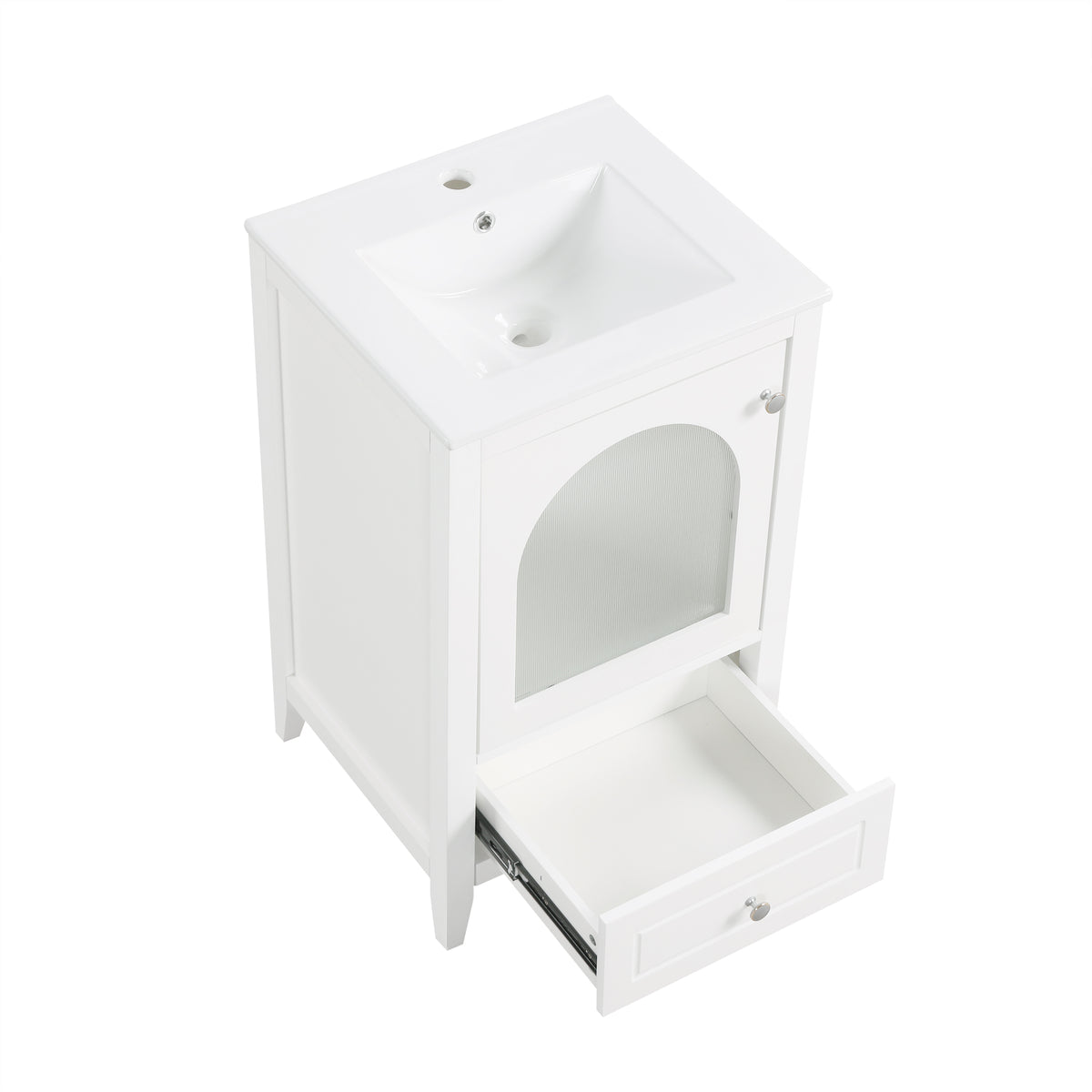 20" Bathroom Vanity With Sink, Bathroom Cabinet With Soft Closing Glass Door, A Drawer, White White Mdf