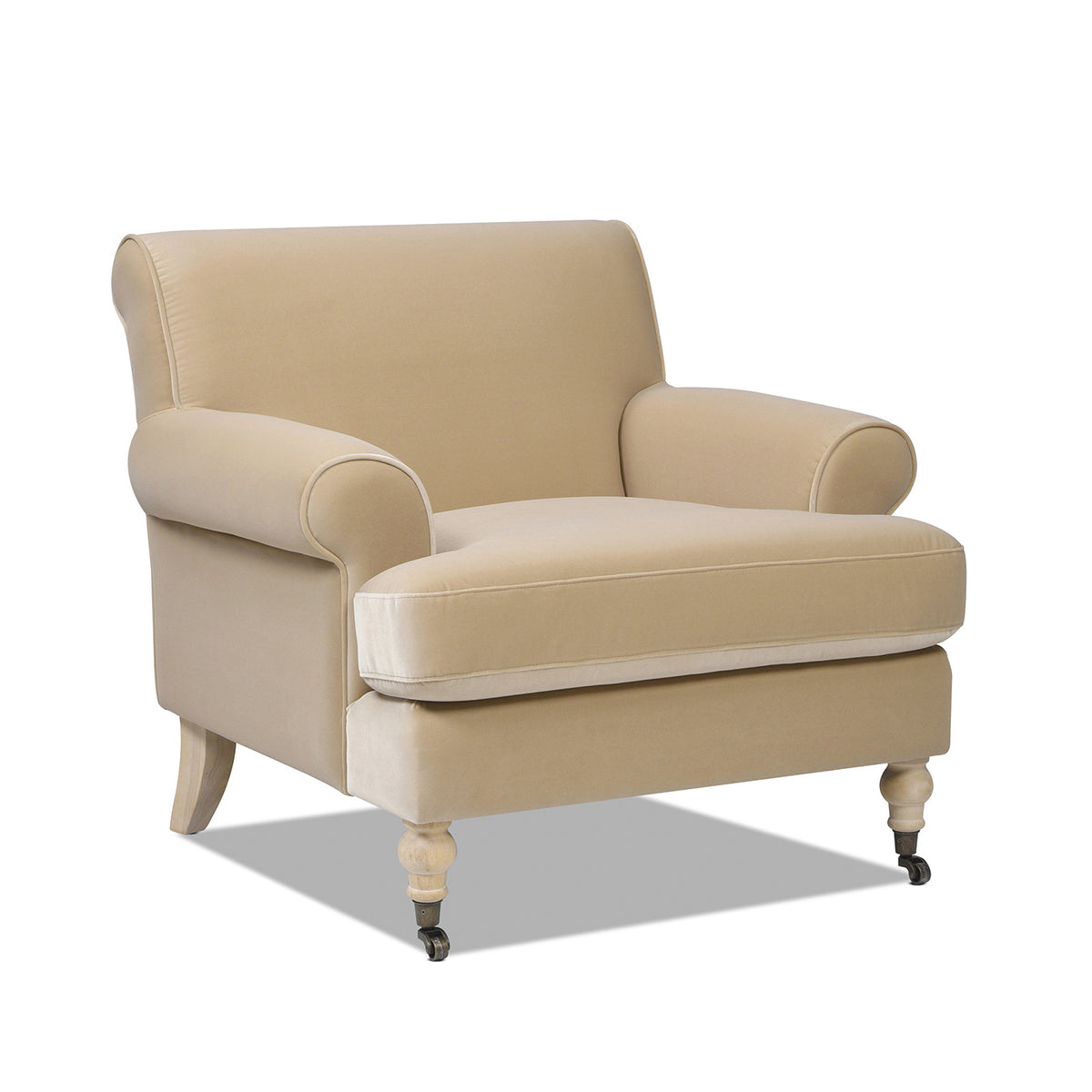 Alana 38" Lawson Accent Arm Chair Metal Casters, Fawn Brown Performance Velvet Brown Foam Velvet
