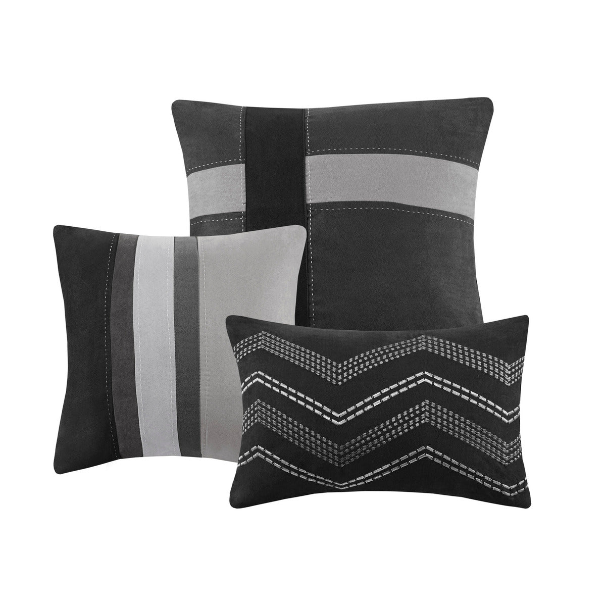 7 Piece Faux Suede Comforter Set Black Queen Queen Black Polyester