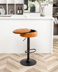 Round Storage Bar Stool Set Of 2, Brown Faux Leather Height Adjustable Barstool, 360 Counter Height Swivel Stool, Armless Bar Chair With Metal Frame For Kitchen Counter Dining Living Room Brown Set Of 2 Foam Pu Leather