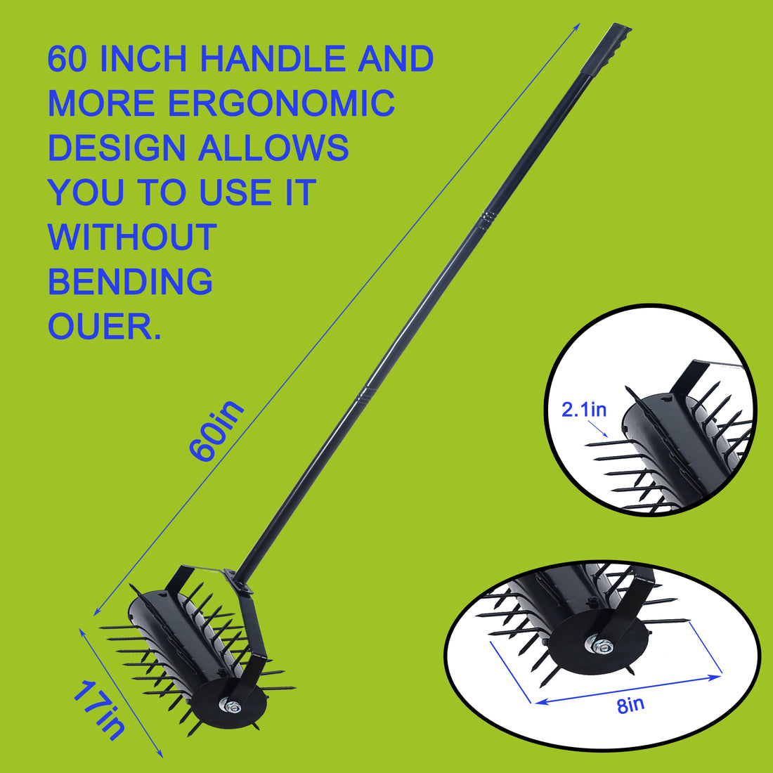 Rolling Manual Lawn Aerator, Home Aerator Lawn Tool Pusher, 58 Inch Handle Push Lawn Aerator For Lawns, Yards And Gardens Black Iron