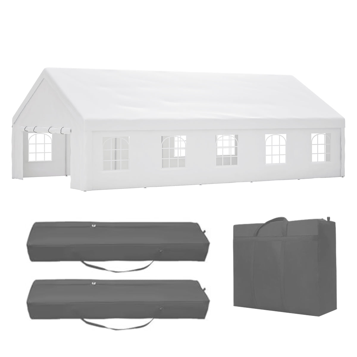 20X32Ft Party Tent Heavy Duty, Large Wedding Event Shelters With 3 Storage Bags & Removable Sidewalls, Outdoor Canopy Gazebo Commercial Tents For Parties Carport Camping Garden Patio White Metal