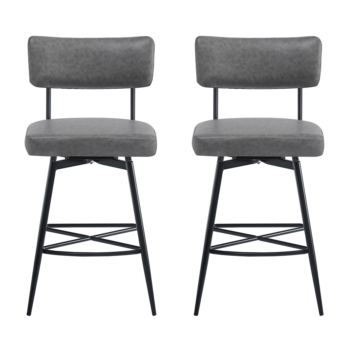 26''Retro Swivel Counter Stools Set Of 2,Grey Counter Stools With Iron Frame,Pu Sponge Cushion,Footrest,Suitable For Kitchen Bedroom Dining Room. Iron Grey Kitchen Sponge Retro Set Of 2 Fiber Foam