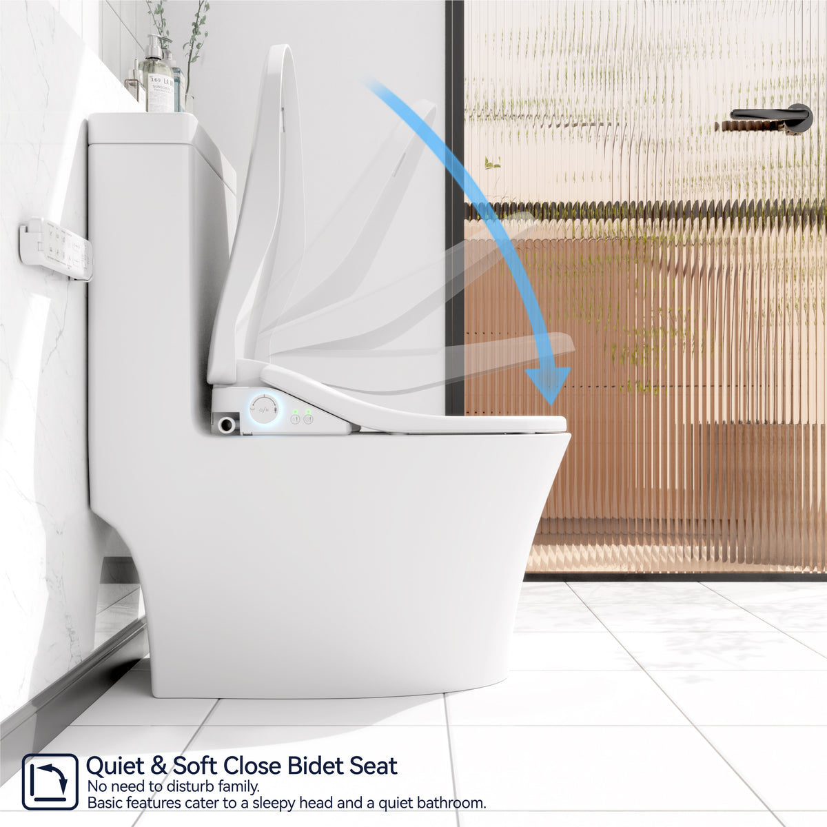 Smart Bidet Toilet Seat With Side Knob Adjustable Heated Seat With Water Temperature And Pressure Adjustment Portable Bidet With Automatic Nozzle Cleaning White Plastic