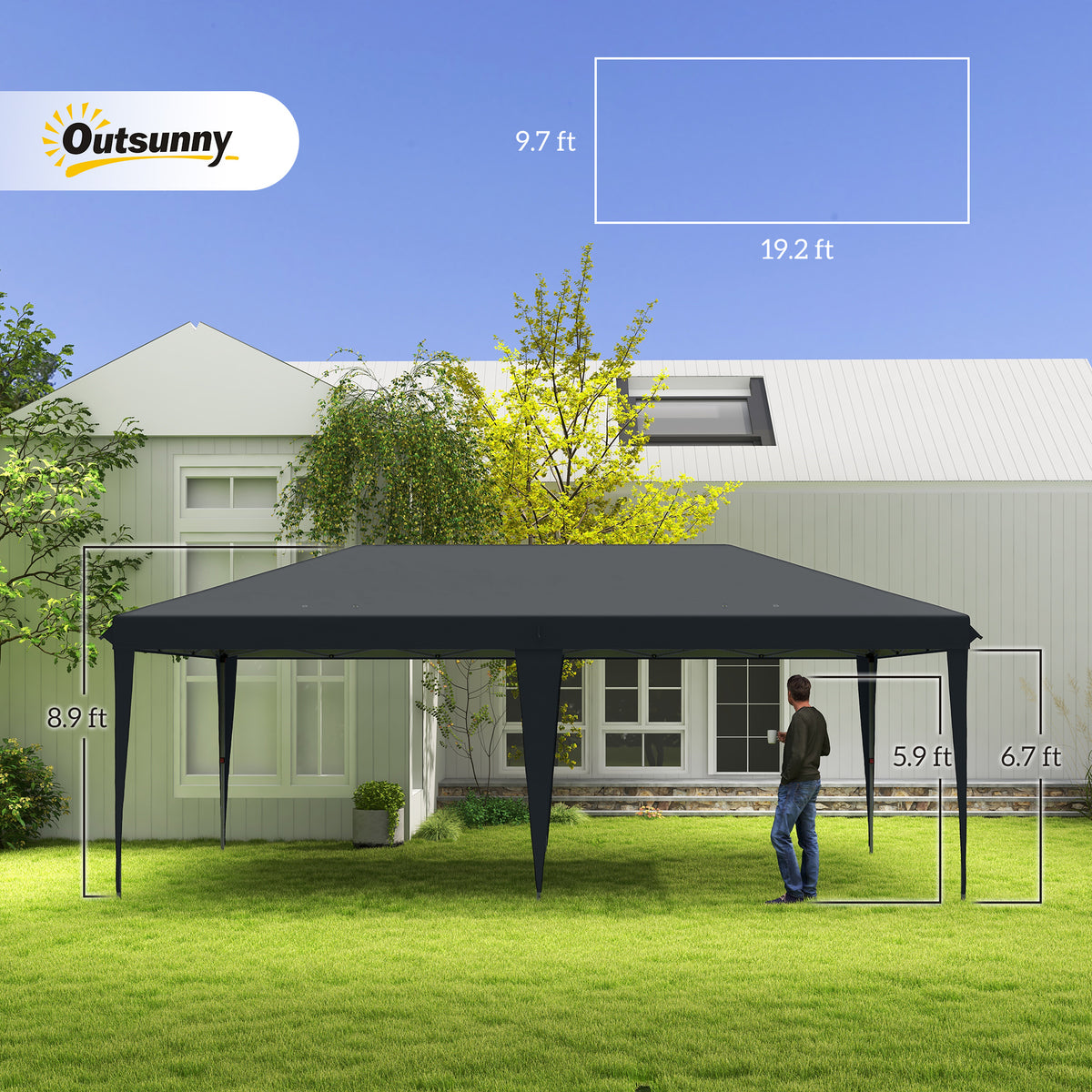 Outsunny 10' X 20' Pop Up Canopy Tent, Upgraded Heavy Duty Tents For Parties, Outdoor Instant Gazebo Sun Shade Shelter With Carry Bag, For Catering, Events, Wedding, Backyard Bbq, Black Black Steel