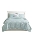 4 Piece Cotton Reversible Embroidered Quilt Set With Throw Pillow Aqua Full Queen Full Aqua Cotton