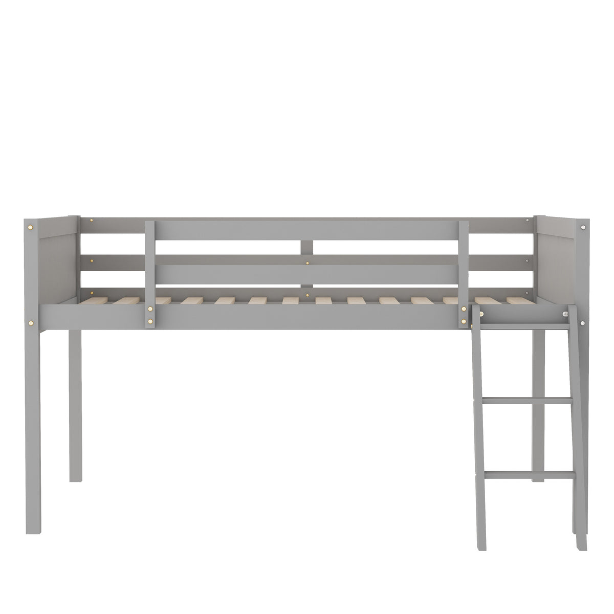 Full Size Wood Low Loft Bed With Ladder, Ladder Can Be Placed On The Left Or Right, Gray Old Sku:Gx000366Aae Box Spring Not Required Full Gray Wood Bedroom Solid Wood Mdf