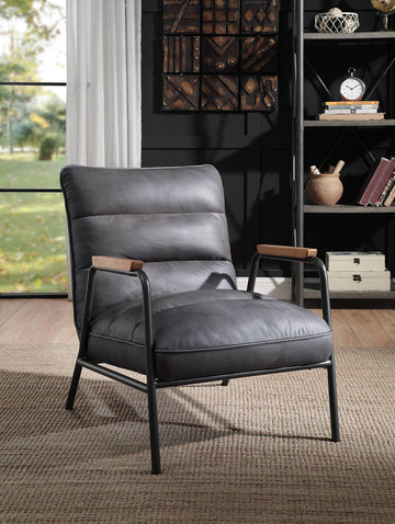 Grey And Matt Iron Accent Chair With Metal Leg Grey Primary Living Space Genuine Leather