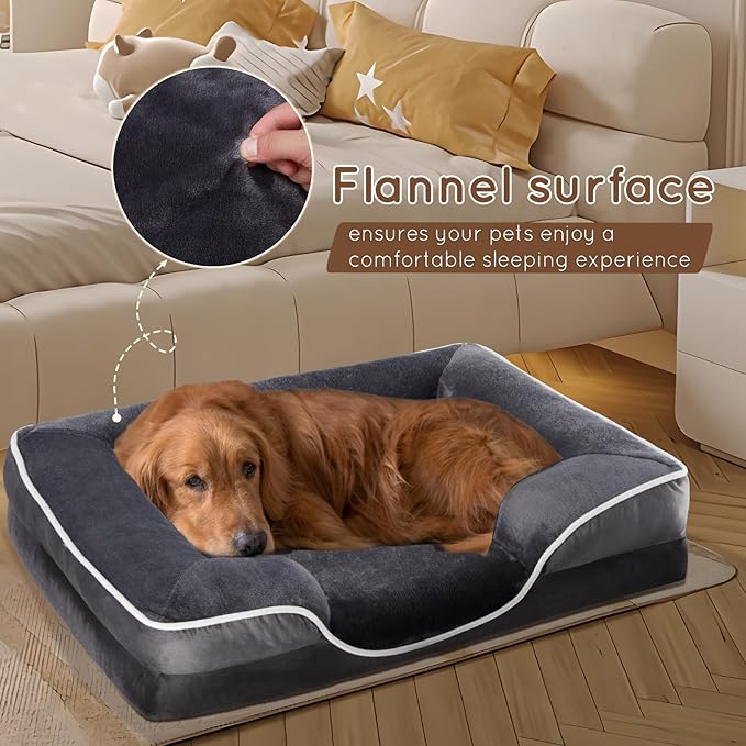 28'' Orthopedic Dog Bed For Medium Dog, Memory Foam Dog Bed, Egg Crate Foam Dog Couch Bed With Washable Removable Cover, Grey Grey Faux Fur