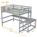 Full Size High Loft Bed With Built In Desk, Ladder Platform, Ladders, Guardrails ,Grey Full Grey Bedroom American Design Pine