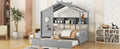Wooden Twin Size House Bed With Trundle, Modern Design For Kids With Storage Shlef, Gray Twin Gray Solid Wood
