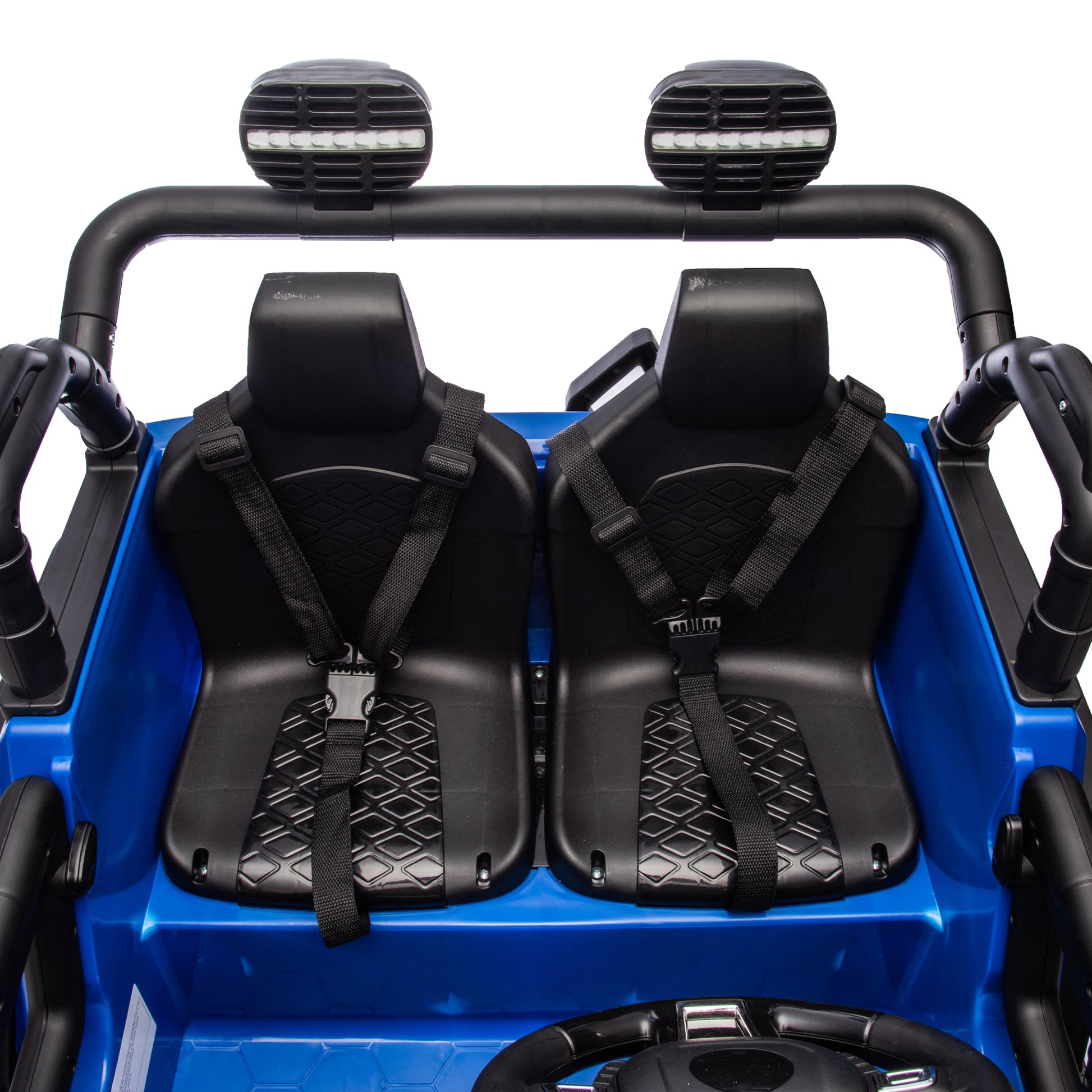 24V Two Seater Kids Ride On Truck Car W Parents Control,200W*2,Seat Width 20.28In,Four Wheel Suspension,Led Lights,Music,Mp3,Bluetooth,Two Independent Seat Belts,Suitable For Off Road For Kids Aged 3 Blue 100 149 Lbs Polypropylene