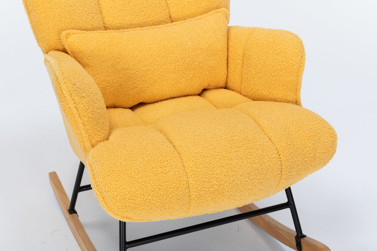 Rocking Chair Nursery, Teddy Upholstered Glider Rocker With High Backrest, Reading Chair Modern Rocking Accent Chairs Glider Recliner For Living Room, Nursery, Bedroom Yellow Velvet