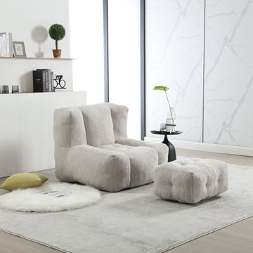 Fluffy Bean Bag Chair, Comfortable Bean Bag For Adults And Children, Super Soft Lazy Sofa Chair With Memory Foam And Ottoman, Indoor Modern Focus Bean Bag Chair For Living Room, Bedroom, Apartment Light Grey Velvet
