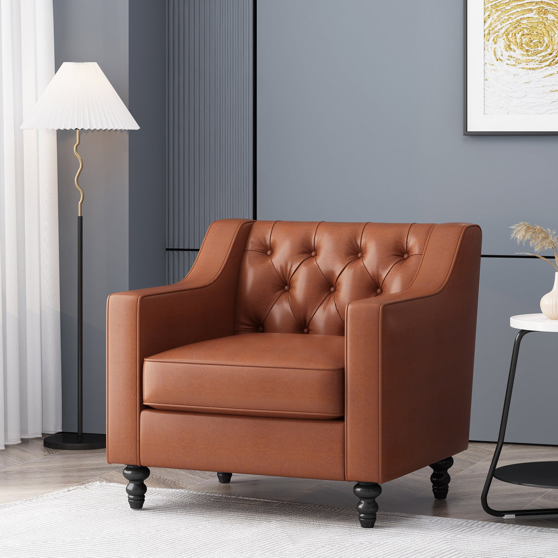 Club Chair Light Brown Pu