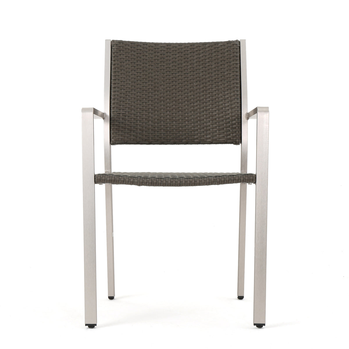 Cape Coral Outdoor Wicker Dining Chairs With Aluminum Frames, 2 Pcs Set, Grey Grey Aluminium