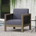 Outdoor Acacia Wood Club Chair With Wicker Accents, Gray Mixed Gray Brown, 30.25