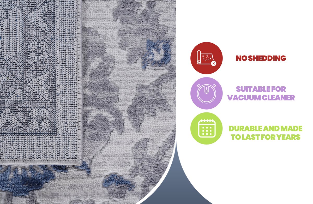 6X9 Blue Silver Oriental Non Shedding Living Room Bedroom Dining Home Office Stylish And Stain Resistant Area Rug Blue Polyester