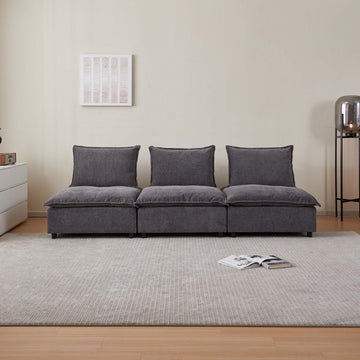 Mid Century Modern 3 Seater Sofa Couch For Living Room Modular Sectional Armless Sofa, Ultra Soft Chenille Fabric, Sturdy Frame, Comfortable And Stylish Furniture Gray Foam Chenille 3 Seat