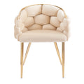 Set Of 2 Luxury Handmade Accent Chair With Gold Legs, Modern Velvet Armchair For Living Room And Bedroom Beige Foam Velvet