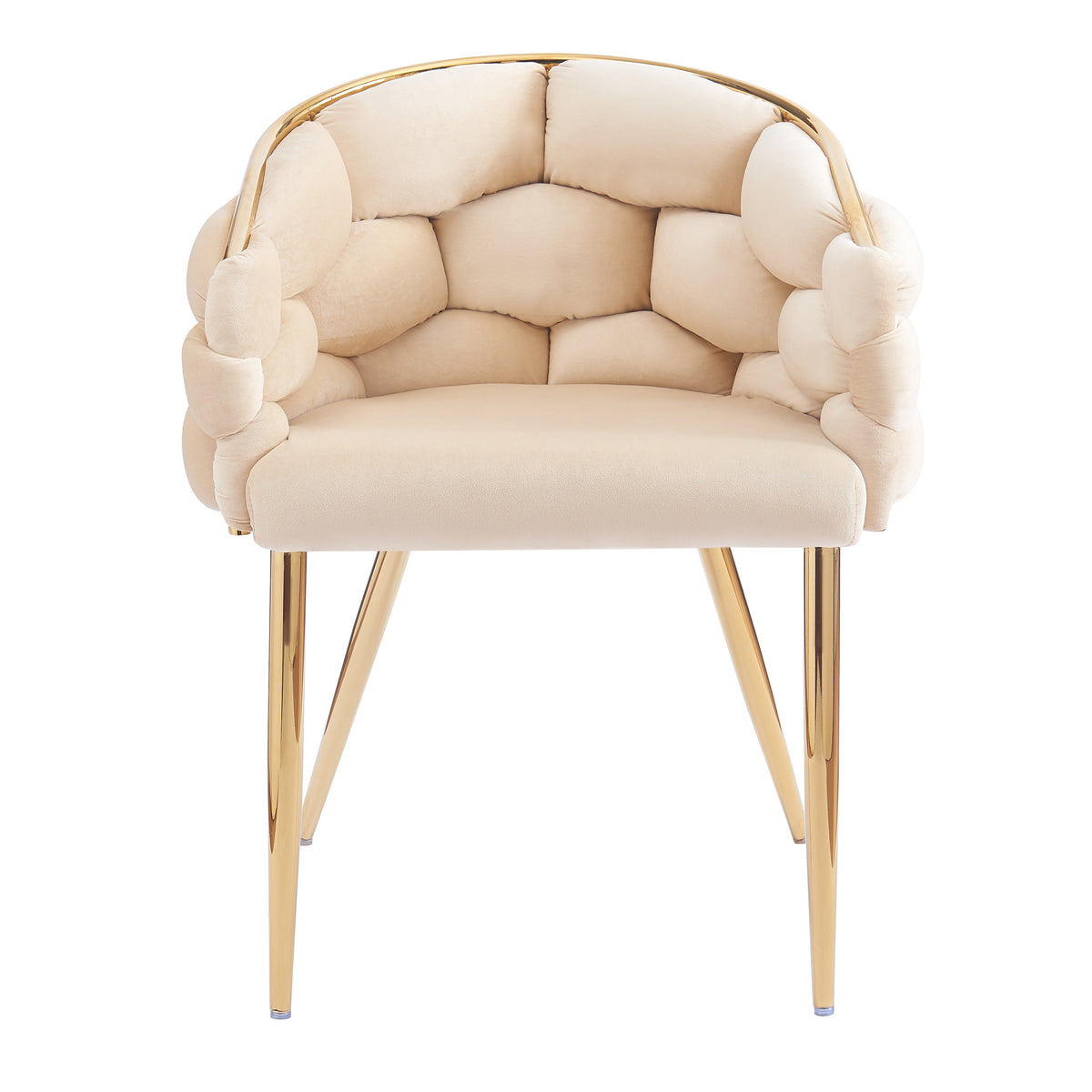 Set Of 2 Luxury Handmade Accent Chair With Gold Legs, Modern Velvet Armchair For Living Room And Bedroom Beige Foam Velvet