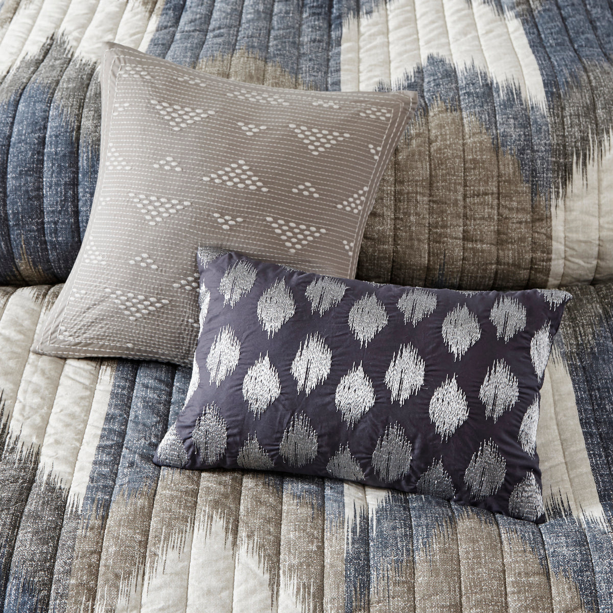 3 Piece Printed Cotton Quilt Set Navy King Cal King King Navy Cotton
