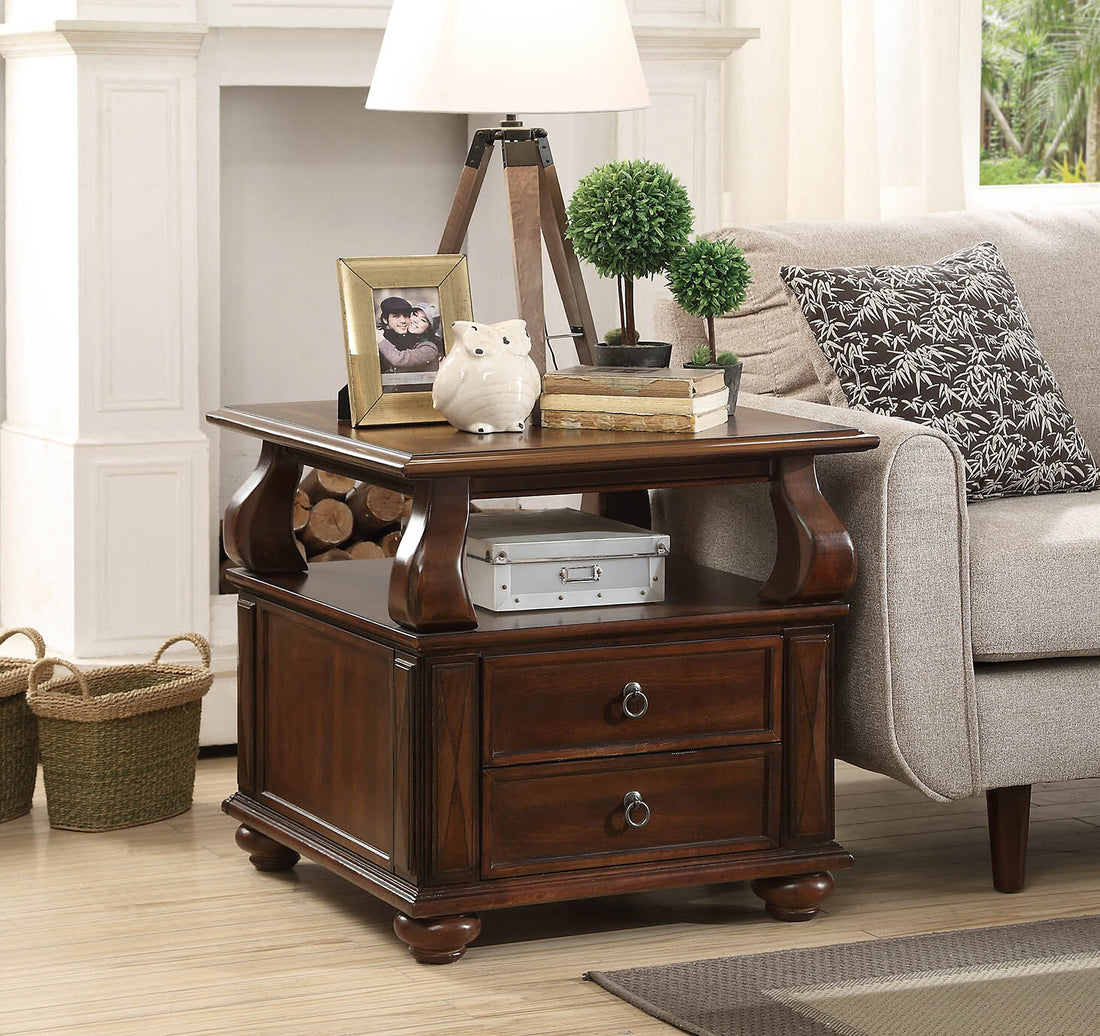 Walnut 2 Drawer End Table Walnut Primary Living Space Transitional Drawers Rectangular Particle Board Mdf