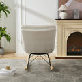 Lazy Rocking Chair,Comfortable Lounge Chair With Wide Backrest And Seat Wood Base, Upholstered Armless Rocker Chair For Living Room, Balcony,Bedroom And Patio Porch. White Cushion Iron White Primary Living Space Sponge Square Casual Rocking Chairs