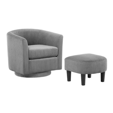 Swivel Accent Chair 360 Comfy Recliner Corduroy Arm Chair Single Sofa With Ottoman For Living Room Bedroom,Grey Grey Fabric