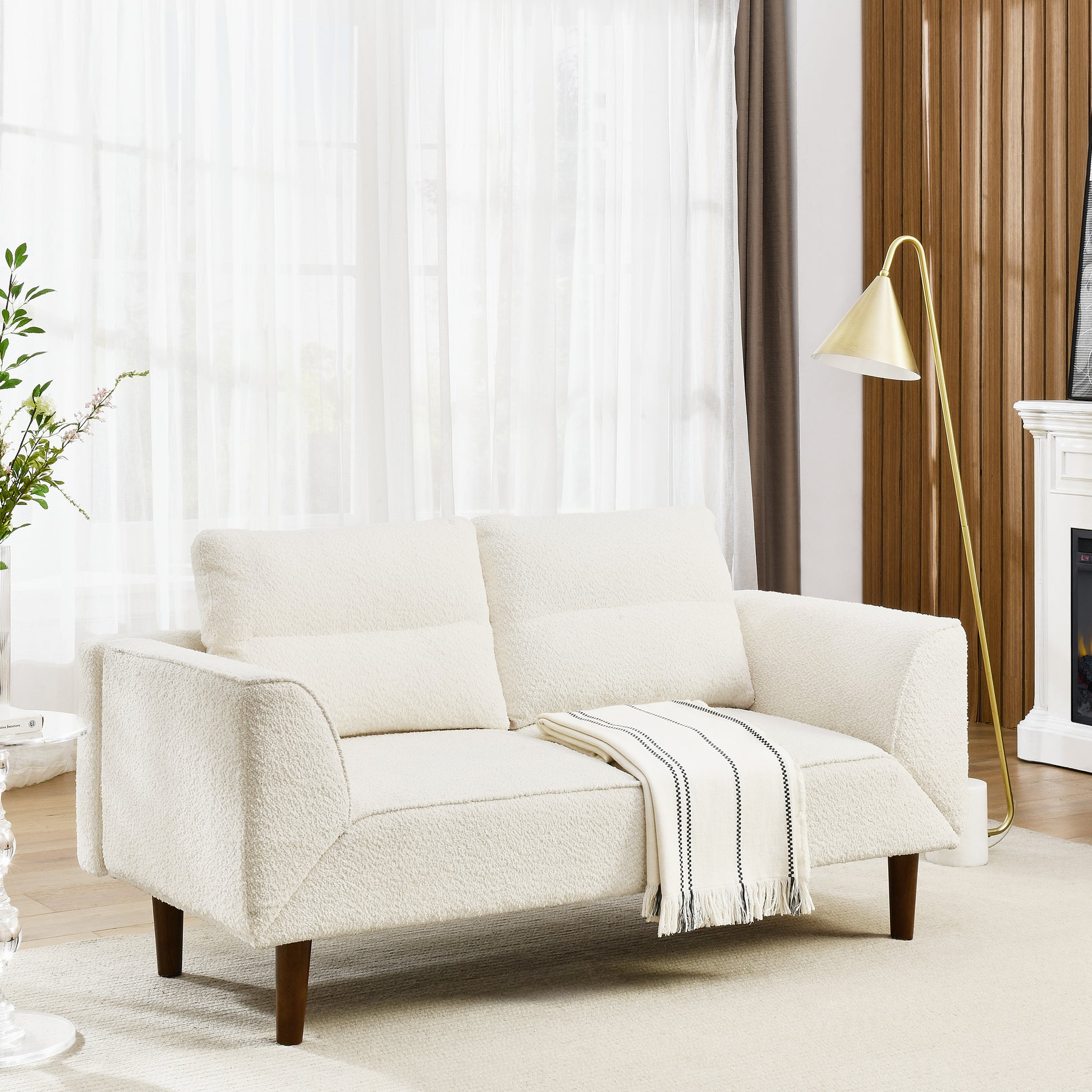 Convertible Futon Sofa Bed, Comfy Loveseat Sleeper Sofa With Adjustable Armrest, Strengthen Wood, Thick Padded Cushion, Small 2 Seater Couch For Living Room, Bedroom, Beige Beige Foam 2 Seat