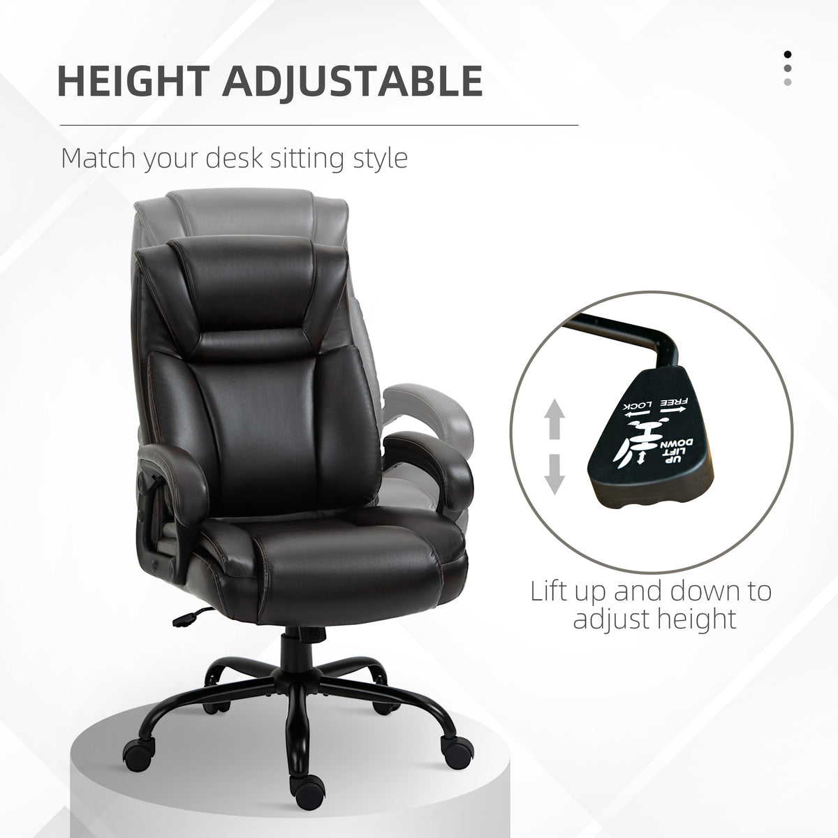 Vinsetto Big And Tall 400Lbs Executive Office Chair With Wide Seat, Computer Desk Chair With High Back Pu Leather Ergonomic Upholstery, Adjustable Height And Swivel Wheels, Brown Brown Faux Leather