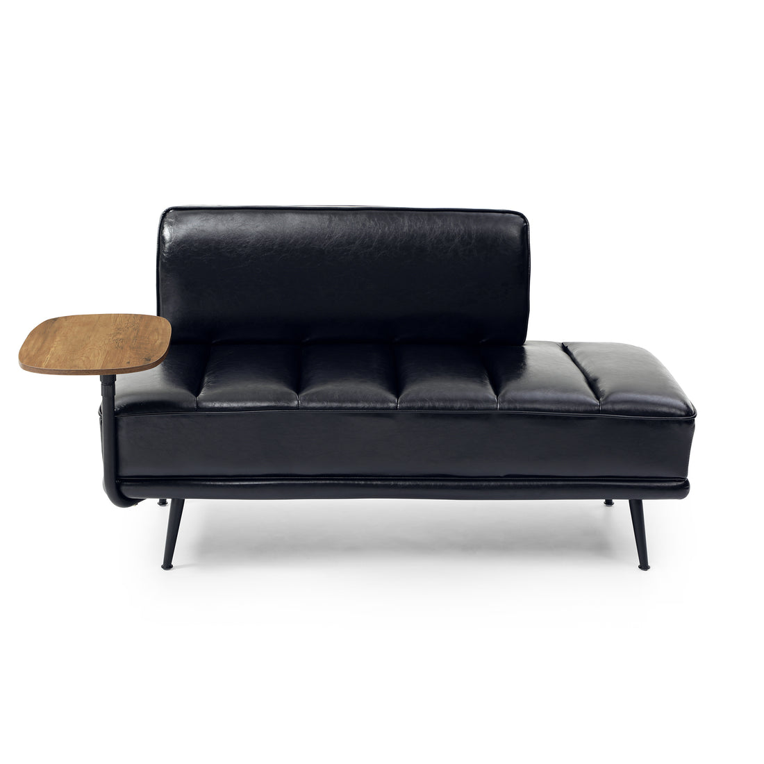 55"Inch Width Modern End Of Bed Bench,Black Faux Leather Upholstered With Side Table, 360 Degree Swivel Tray Couch,Entryway Ottoman,Window Bench With Metal Legs For Bedroom, Living Room Black Faux Leather Wood Primary Living Space Modern Foam Pu Leather