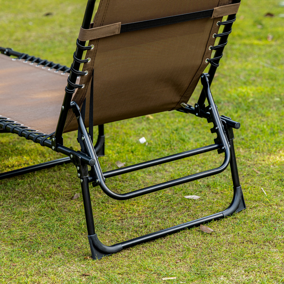 Outsunny Reclining Chaise Lounge Chair, Portable Sun Lounger, Folding Camping Cot, With Adjustable Backrest And Removable Pillow, For Patio, Garden, Beach, Brown Brown Fabric