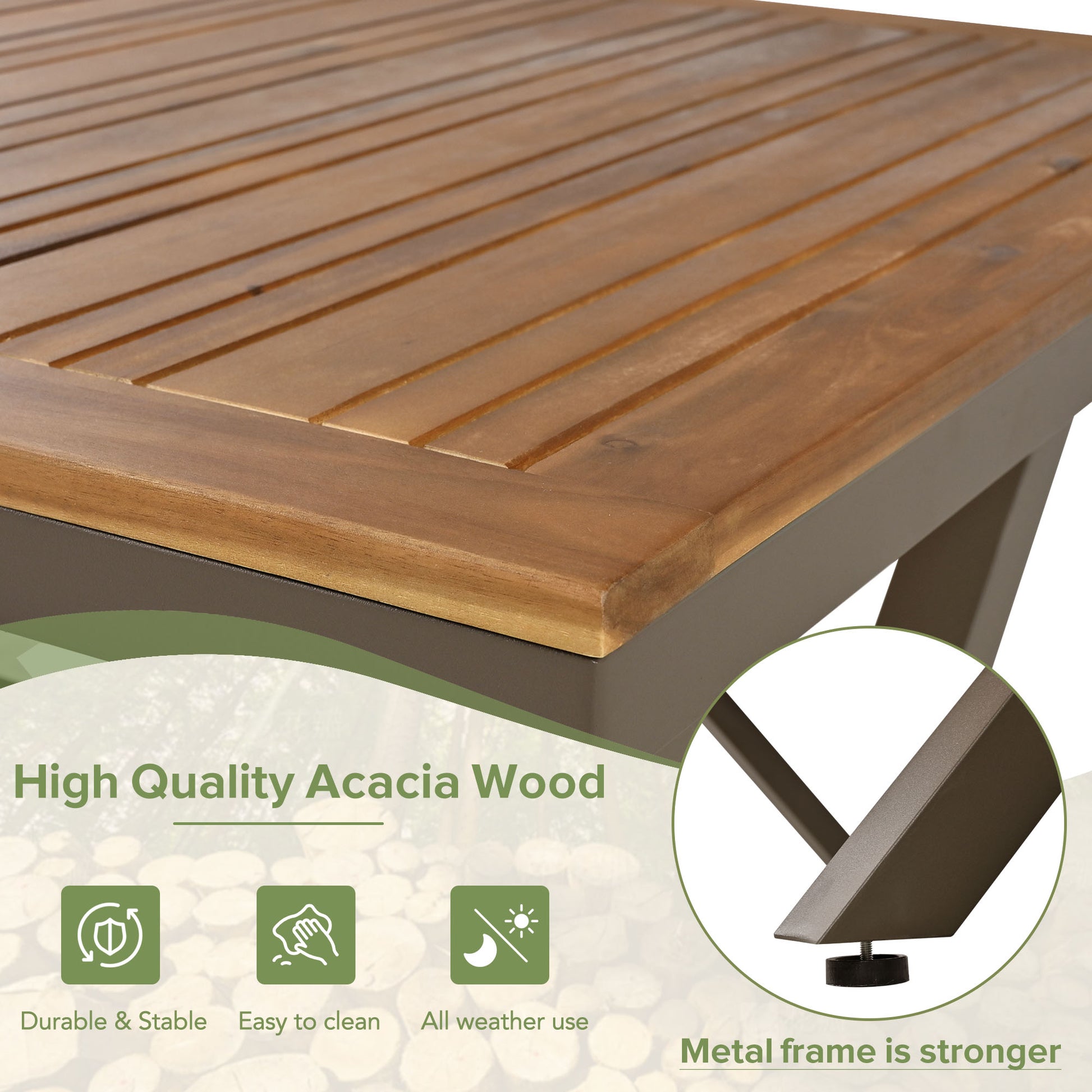 7 Pieces Patio Dining Set, All Weather Outdoor Furniture Set With Dining Table And Chairs, Acacia Wood Tabletop, Metal Frame, For For Garden, Backyard, Balcony, Beige Yes Beige Seats 6 Garden &