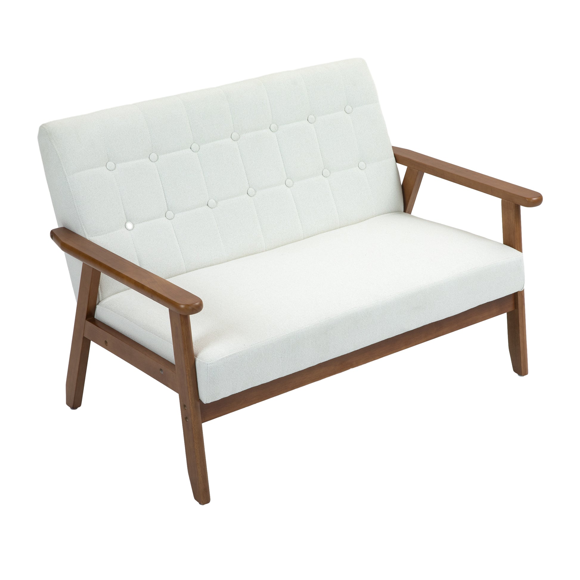Coolmore Mid Century Modern Solid Loveseat Sofa Upholstered Linen Loveseat, 2 Seat Upholstered Loveseat Sofa Modern Couch Beige Linen 2 Seat