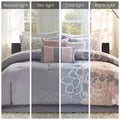 Printed Cotton Sateen Comforter Set Grey Peach King King Grey Peach Polyester