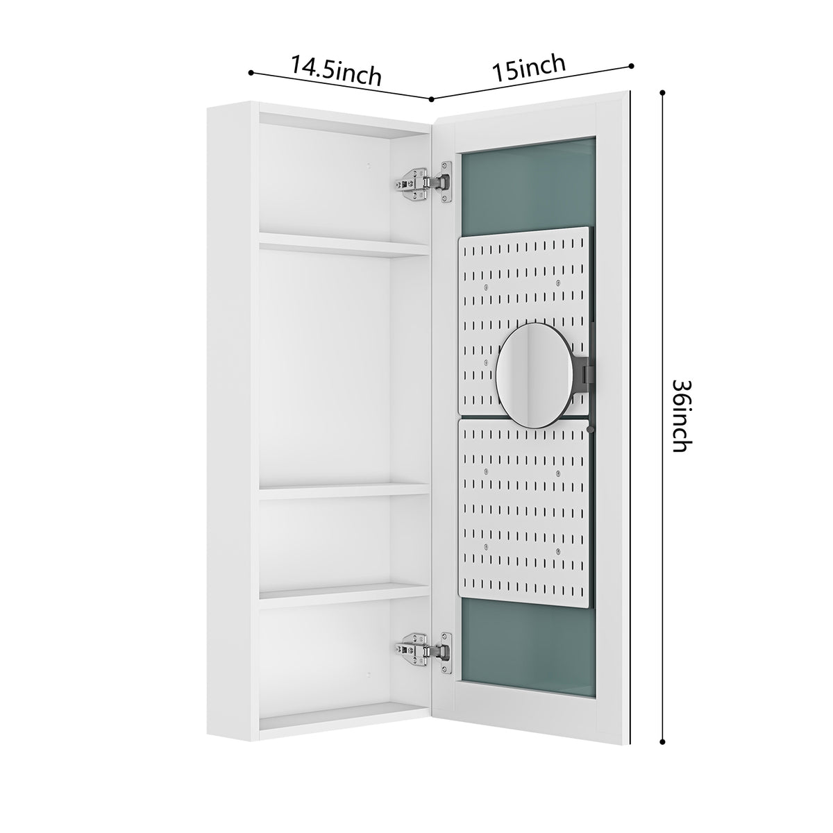 15'' W X 36'' H Bathroom Mirror Medicine Cabinet Wooden Door Medicine Cabinets For Bathroom, Wall Mounted Recessed Or Surface, Bathroom Mirror With Storage, Right Opening Door White Engineered Wood
