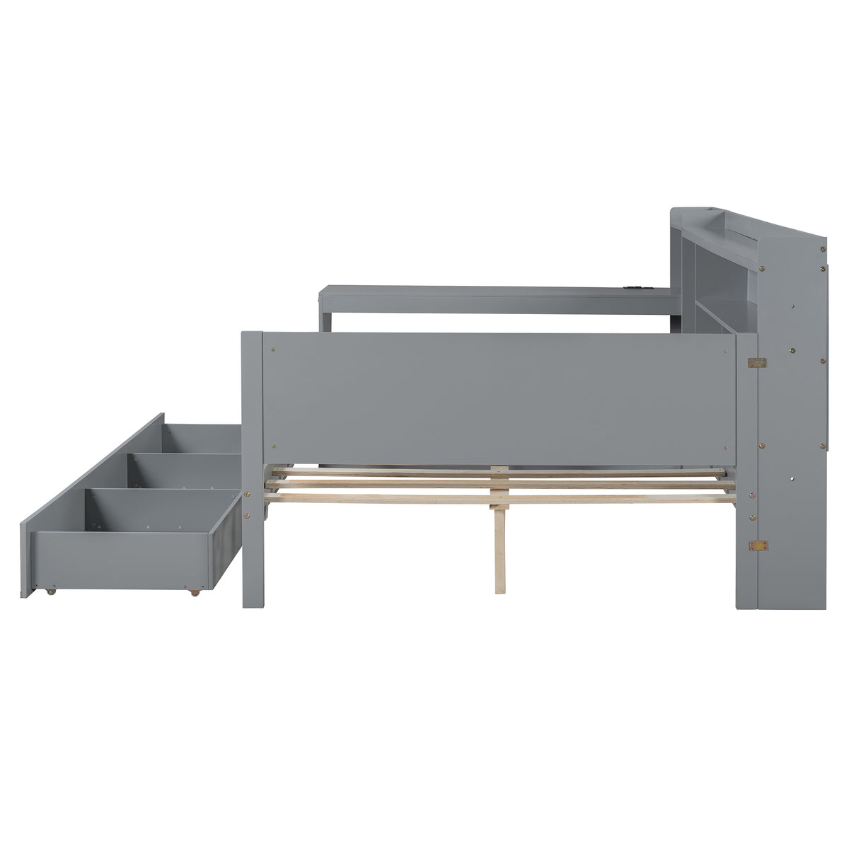 Full Size Wooden Daybed With 3 Drawers, Usb Ports And Deskgray Full Gray Wood